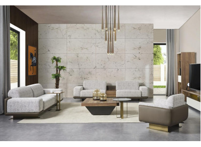 Grupa Couchen Kompletna sofa tapicerowana szara sofa materiałowa Zestaw sofowy 3-częściowy