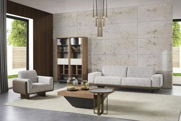 Grupa Couchen Kompletna sofa tapicerowana szara sofa materiałowa Zestaw sofowy 3-częściowy