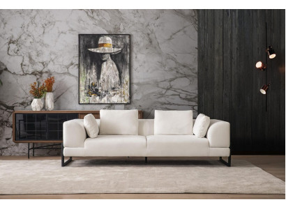Sofa trzyosobowa 3 miejsce do siedzenia sofa tapicerowana Biały Materiał sofa materiałowa Sofy drewniane