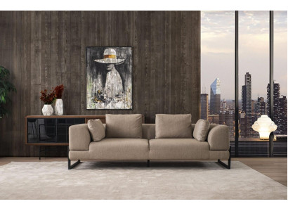 Sofa trzyosobowa 3 miejsce do siedzenia Sofa tapicerowana Szary Materiał Sofa materiałowa Drewno Sofy