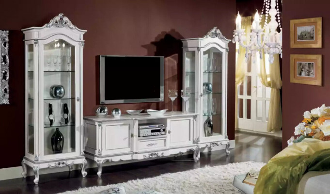 Zestaw do salonu półka ścienna stojak TV Jednostka ścienna 2x Gablota Design 3-częściowy.Nowość