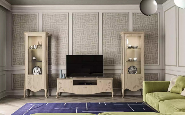 Pokój dzienny rtv Gablota Kredens Półka luksusowy salon Pokój beżowy zestaw 3 sztuki.