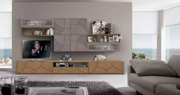 Designerska szafka ścienna Półka salon Drewno Szafki Ściana półki Włochy Nowość