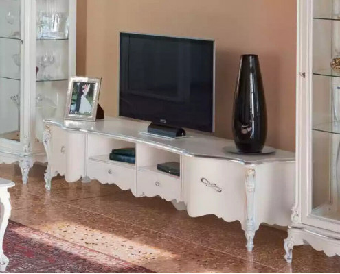Biały salon Jednostka ścienna Luksusowe meble stojak TV 2x witryna stolik kawowy