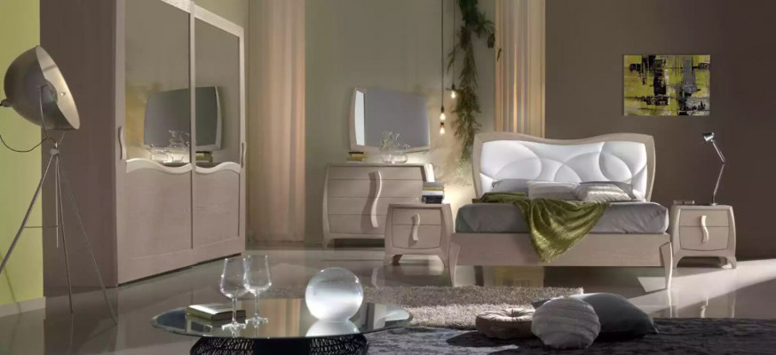 Design Łóżko 2x Szafki nocne 3 szt. Sypialnia Luksusowa Kompletna Ustaw