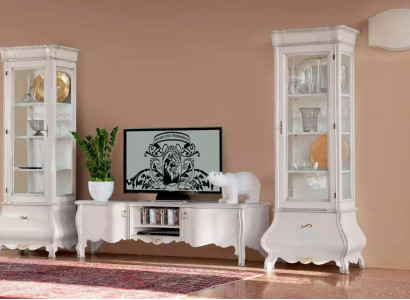 Biały luksusowy salon Jednostka ścienna Meble 2x gablota ze stojakiem TV Classic