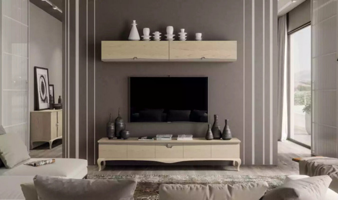 Szafka RTV półka ścienna stolik drewniany półka ścienna beżowy klasyczny design nowość