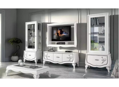Designerski zestaw do salonu Gablota 2x TV-Rama półka ścienna Jednostka ścienna 4-częściowa.