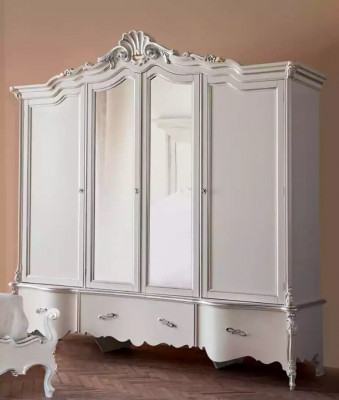 Szafa czterodrzwiowa Biała Klasyczna Solidne drewno Szafki Design