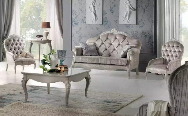 Zestaw sofowy 2 miejsce do siedzenia Ustawić Aksamit Fotel stolik kawowy Luxury Sofas Material
