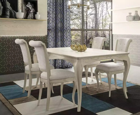 jadalnia Zestaw Biały Stół obiadowy 4x Krzesła Kredens Elegancki Design Nowy 6-częściowy.