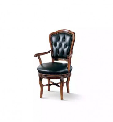 Krzesło biurowe Drewno ChefFotel Chesterfield Włoskie Meble Czarny Obrotowe