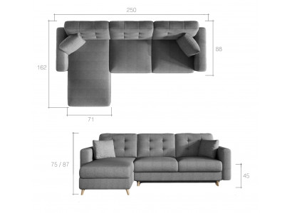 Sofa rozkładana sofa Podkładka funkcjonalna kanapa salon Narożnikowa kanapa Textl Siedziba