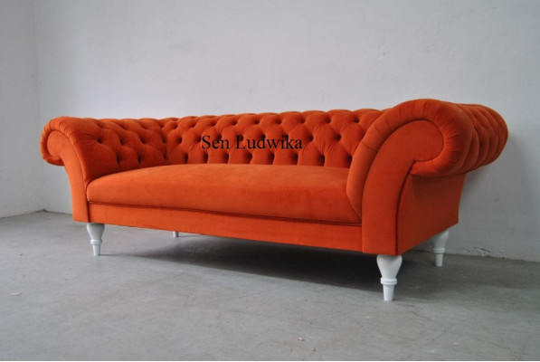 Material Design Couch Podkładka Sofy Włókienniczy Nowoczesna Sofa Chesterfield 3 miejsce do siedzenia Orange