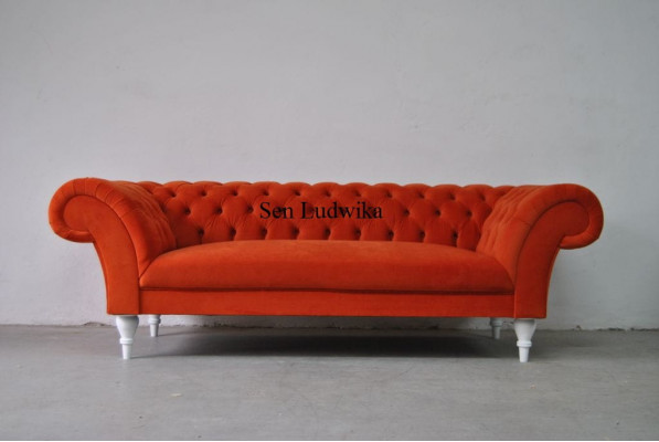 Material Design Couch Podkładka Sofy Włókienniczy Nowoczesna Sofa Chesterfield 3 miejsce do siedzenia Orange