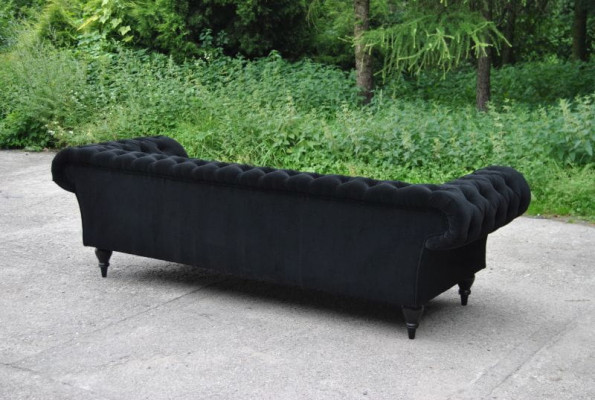 Material Design Couch Podkładka Włókienniczy Nowoczesna Sofa Chesterfield 3 miejsce do siedzenia Czarny