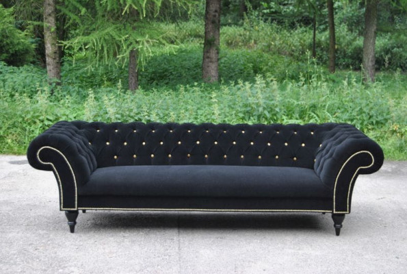 Material Design Couch Podkładka Włókienniczy Nowoczesna Sofa Chesterfield 3 miejsce do siedzenia Czarny