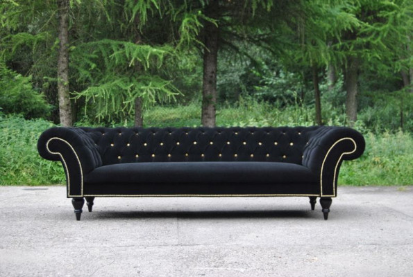 Material Design Couch Podkładka Włókienniczy Nowoczesna Sofa Chesterfield 3 miejsce do siedzenia Czarny