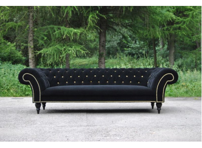 Material Design Couch Podkładka Włókienniczy Nowoczesna Sofa Chesterfield 3 miejsce do siedzenia Czarny