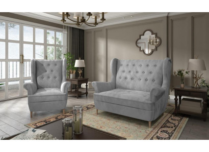 Szary Materiał Chesterfield Zestaw sofowy 2+1 miejsce siedzące Sofa Kanapa Podkładka Aksamit