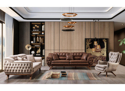 Zestaw sofowy 3+3+1 miejsce do siedzenia Meble Set Design Sofy sztuczna skóra Chesterfield