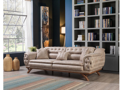 Chesterfield 3 miejsce do siedzenia Beige Design Couches Podkładka Sofas Włókienniczy Couch