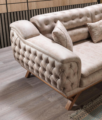 Chesterfield 3 miejsce do siedzenia Beige Design Couches Podkładka Sofas Włókienniczy Couch