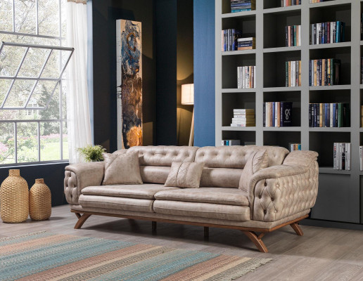 Zestaw sofowy 3+3+1 miejsce do siedzenia Meble Set Design Sofy sztuczna skóra Chesterfield