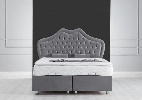 Łóżko Szare Podwójne łóżko Boxspring bed Style Materiał Chesterfield 160x200