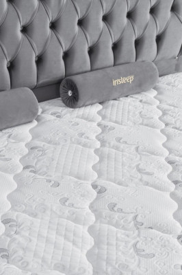 Łóżko Szare Podwójne łóżko Boxspring bed Style Materiał Chesterfield 160x200