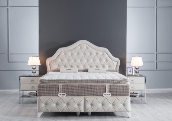 Sypialnia Zestaw Białe łóżko Design Style Modern 2x Szafki nocne Boxspring 3-częściowy. Nowy