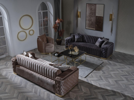 Chesterfield Zestaw sofowy Couch Zestaw podkładek 3szt. Ustawić Sofę Kanapy Aksamit