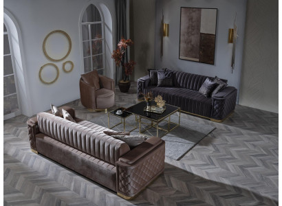 Chesterfield Zestaw sofowy Couch Zestaw podkładek 3szt. Ustawić Sofę Kanapy Aksamit