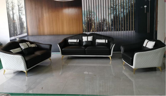 Czarny Zestaw sofowy 3+2+1 Zestaw Żywy krajobraz Sofa Kanapa Ustawić Sofę Skórzaną Nowość
