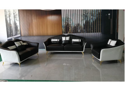 Czarny Zestaw sofowy 3+2+1 Zestaw Żywy krajobraz Sofa Kanapa Ustawić Sofę Skórzaną Nowość