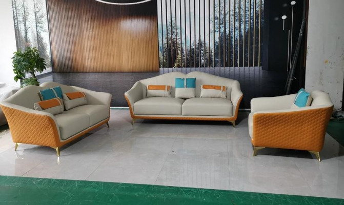 Czarny Zestaw sofowy 3+2+1 Zestaw Żywy krajobraz Sofa Kanapa Ustawić Sofę Skórzaną Nowość
