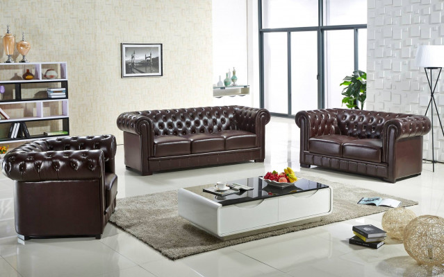 Sofa trzyosobowa Podkładka designerska sofa Nowoczesna trzyosobowa sofa Siedziba Chesterfield brązowa