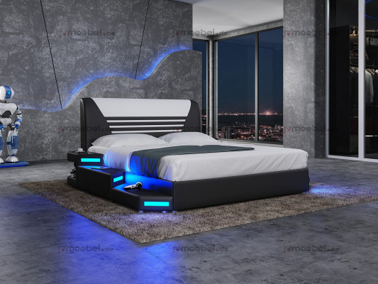łóżko Stylowe Designerskie Podwójne łóżko Meble Podkładka Skóra Biały 180x200 NOWOŚĆ
