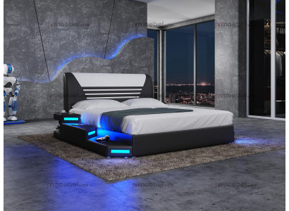 łóżko Stylowe Designerskie Podwójne łóżko Meble Podkładka Skóra Biały 180x200 NOWOŚĆ