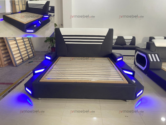 łóżko Stylowe Designerskie Podwójne łóżko Meble Podkładka Skóra Biały 180x200 NOWOŚĆ