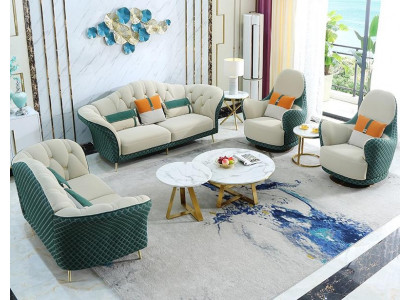 Zestaw sofowy 3+2+1 miejsce do siedzenia Skóra Sofa Sofa Ustawić Design Beige Green