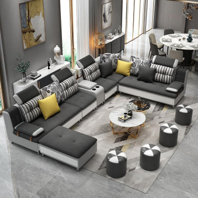 Narożnikowa kanapa Kształt U Żywy krajobraz Sofa Couch Podkładka Ustawić Materiał Sofy Skóra Nowość