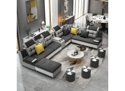 Narożnikowa kanapa Kształt U Żywy krajobraz Sofa Couch Podkładka Ustawić Materiał Sofy Skóra Nowość