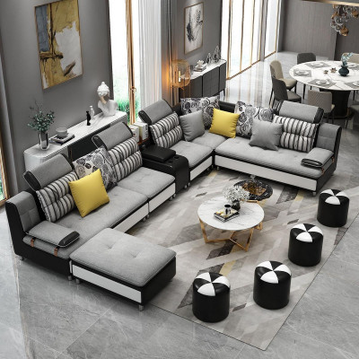 Narożnikowa kanapa Kształt U Żywy krajobraz Sofa Couch Podkładka Ustawić Materiał Sofy Skóra Nowość