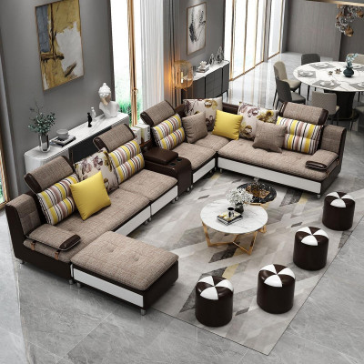 Narożnikowa kanapa Kształt U Żywy krajobraz Sofa Couch Podkładka Ustawić Materiał Sofy Skóra Nowość