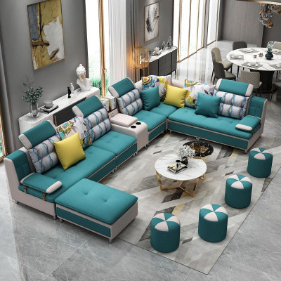 Narożnikowa kanapa Kształt U Żywy krajobraz Sofa Couch Podkładka Ustawić Materiał Sofy Skóra Nowość