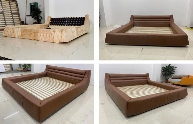 Podwójne łóżko Design de Luxe Luxur Łóżko tapicerowane designerskie łóżko Skóra łóżko dla