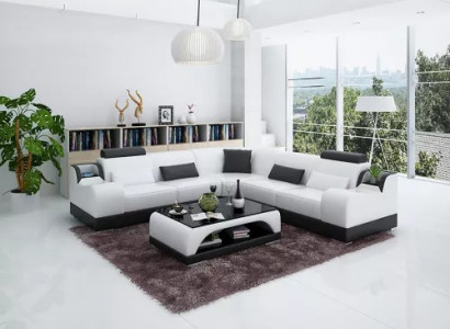 Design Narożnikowa kanapa Salon Nowoczesna Narożna Kanapa Skórzana Tapicerowana Sofa