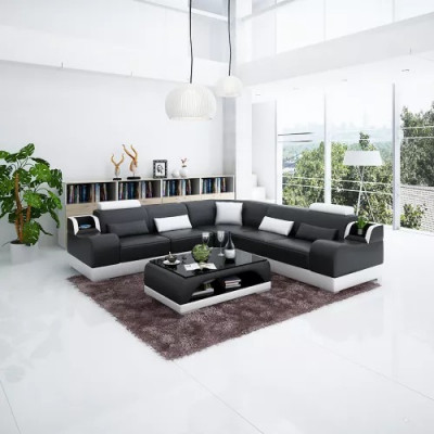 Design Narożnikowa kanapa Salon Nowoczesna Narożna Kanapa Skórzana Tapicerowana Sofa