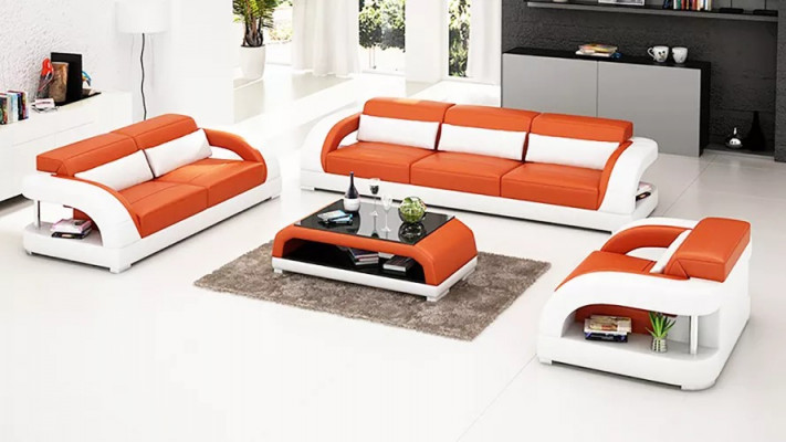 Skórzana sofa Zestaw sofowy 3+2+1 miejsce do siedzenia + stolik kawowy Skórzana sofa Nowoczesna sofa